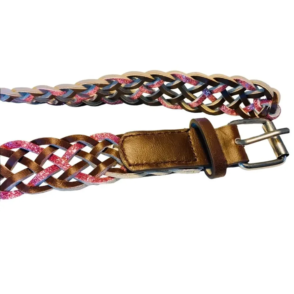 Pink Glitter and Brown Leather Little Girl Belt